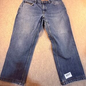 Duluth Trading Co Ballroom Blue Jeans Mens 37x28 Cotton Work Pants Crotch Gusset